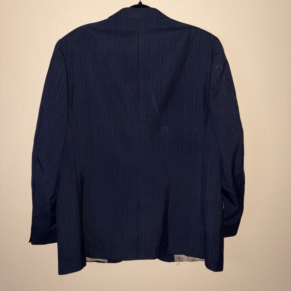 VTG Johnny Carson Blue/ Navy Small Striped Blazer 44R  2 Button 1 Vent - Picture 2 of 11
